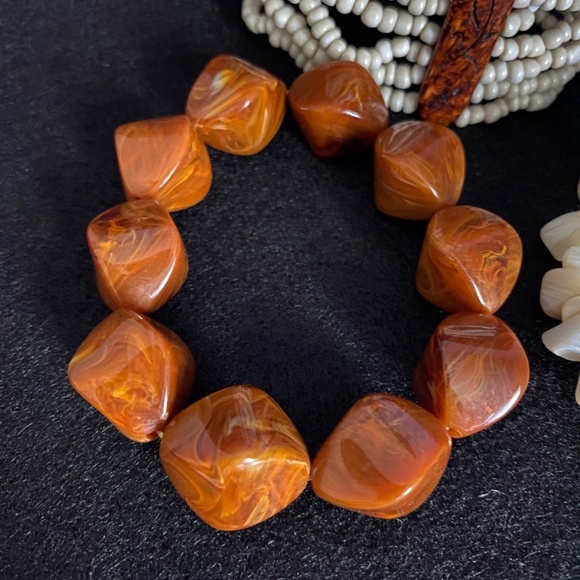 3 Piece Boho Eclectic Stone Bead Stretch Vtg Bracelets Neutrals Women's Size - Picture 5 of 13